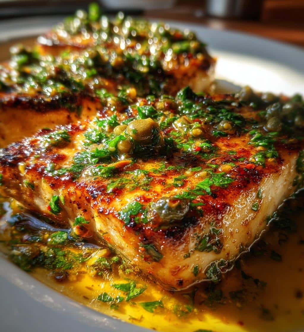 Pan-Seared Swordfish with Lemon Caper Sauc - detail 1